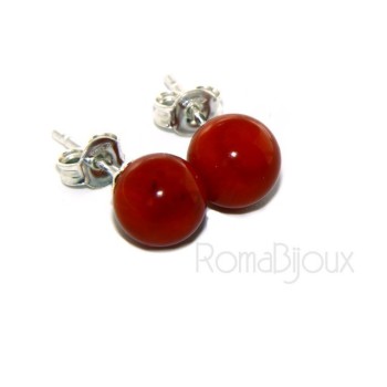 NSA|Earrings in 925 sterling silver pearl ball calibrated natural coral red 8mm