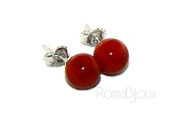 NSA|Earrings in 925 sterling silver pearl ball calibrated natural coral red 8mm