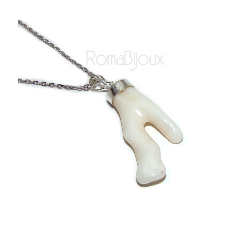 NSA|Ciondolo e collana donna linea Capri in argento 925 con corallo naturale bianco