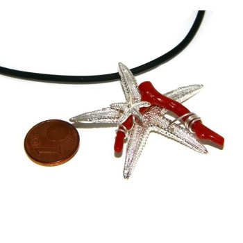 NSA|925 silver-plated Capri woman pendant with natural navy starfish and lace-up caucciu