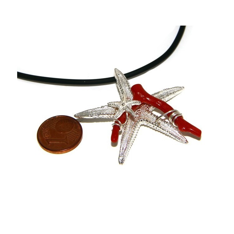 NSA|925 silver-plated Capri woman pendant with natural navy starfish and lace-up caucciu