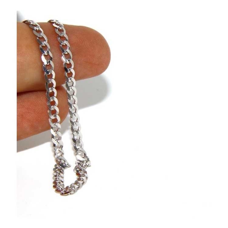 NSA|ARGENTO 925 rodiato bracciale massiccio uomo donna grumetta 3 mm lungo 18 cm