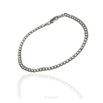 NSA|ARGENTO 925 rodiato bracciale massiccio uomo donna grumetta 3 mm lungo 18 cm