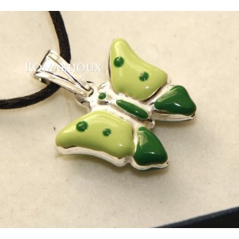 NSA|Ciondolo Argento 925 : farfalla smaltata verde rosa azzurra