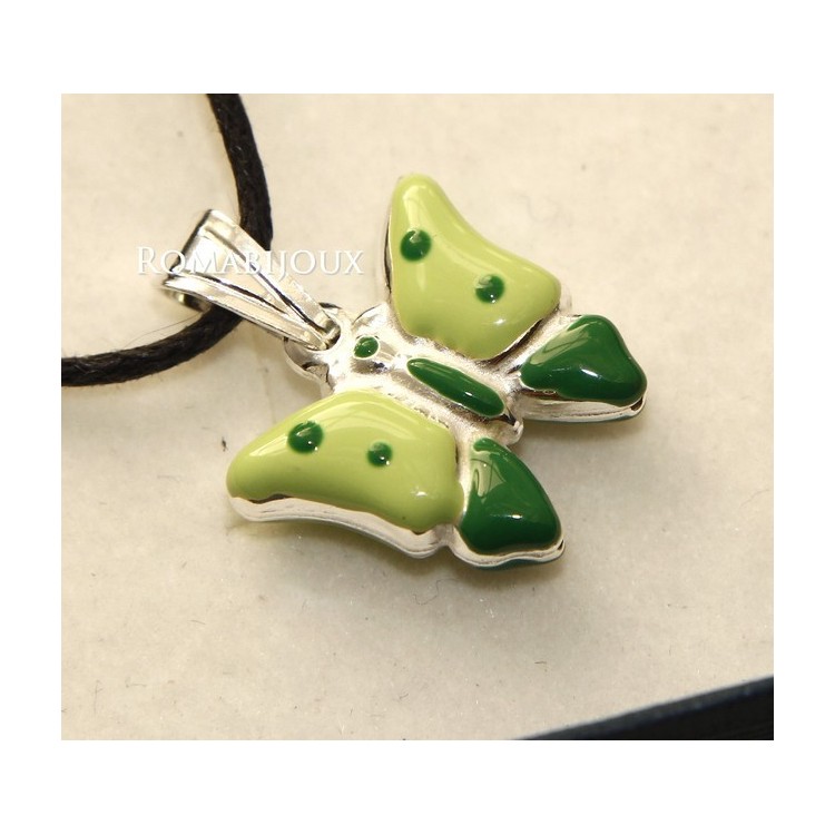 NSA|Ciondolo Argento 925 : farfalla smaltata verde rosa azzurra