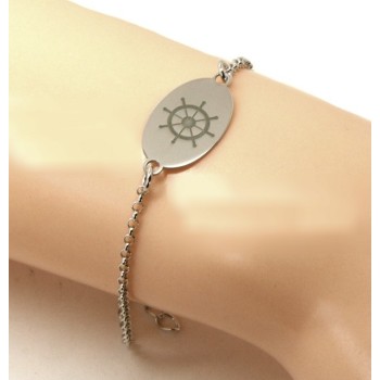 NSA|ARGENTO 925 bracciale rolo' uomo donna targa ovale incisione laser timone cm 16,00 - 18,50