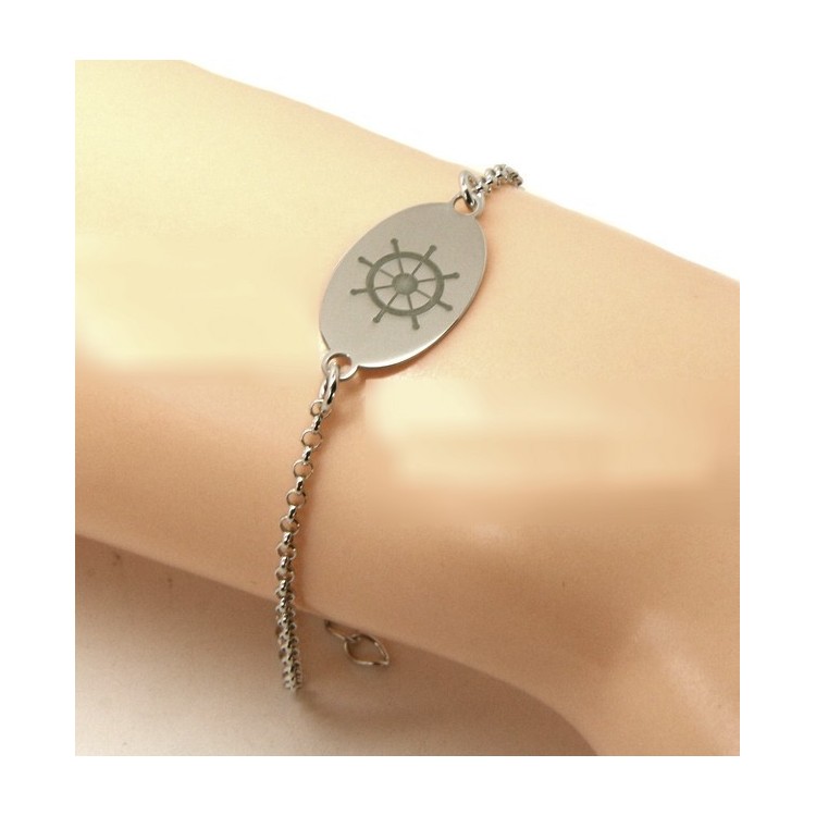 NSA|925 SILVER bracelet rolo 'man oval plaque woman helm laser engraving cm from 16.00 to 18.50