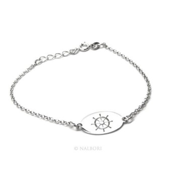 NSA|ARGENTO 925 bracciale rolo' uomo donna targa ovale incisione laser timone cm 16,00 - 18,50