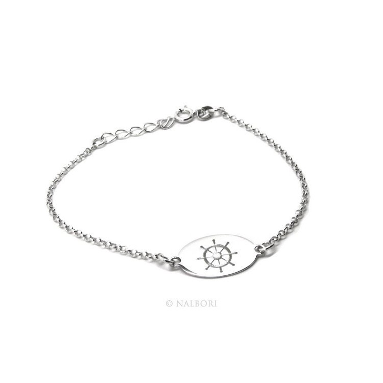 NSA|925 SILVER bracelet rolo 'man oval plaque woman helm laser engraving cm from 16.00 to 18.50