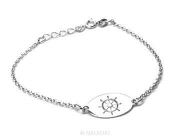NSA|ARGENTO 925 bracciale rolo' uomo donna targa ovale incisione laser timone cm 16,00 - 18,50