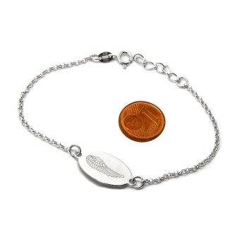 NSA|SILVER 925 cuff bracelet 'man woman oval plate laser engraving angel wings cm 16.00 - 18.50