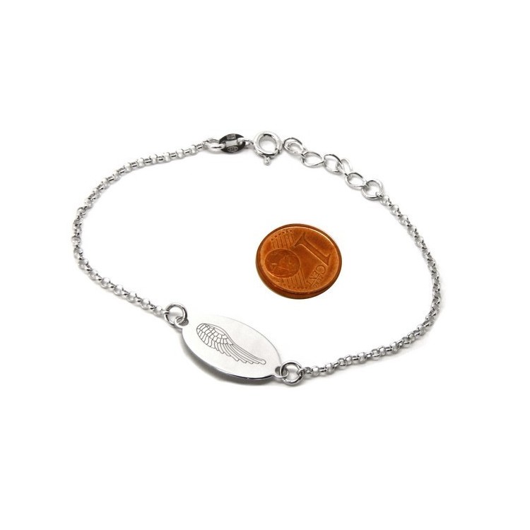 NSA|SILVER 925 cuff bracelet 'man woman oval plate laser engraving angel wings cm 16.00 - 18.50