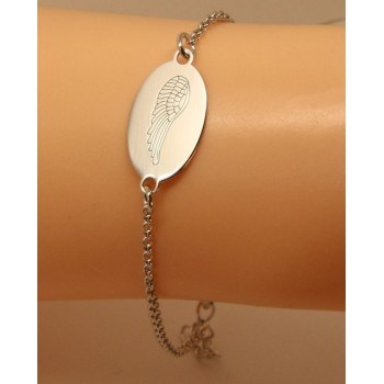 NSA|ARGENTO 925 bracciale rolo' uomo donna targa ovale incisione laser ali di angelo cm 16,00 - 18,50