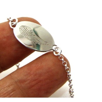 NSA|SILVER 925 cuff bracelet 'man woman oval plate laser engraving angel wings cm 16.00 - 18.50