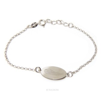 NSA|SILVER 925 cuff bracelet 'man woman oval plate laser engraving angel wings cm 16.00 - 18.50