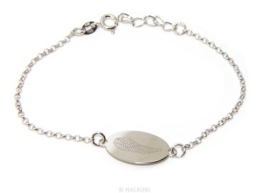 NSA|ARGENTO 925 bracciale rolo' uomo donna targa ovale incisione laser ali di angelo cm 16,00 - 18,50