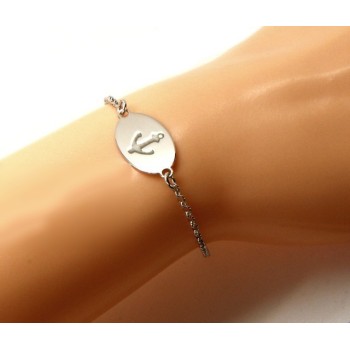 NSA|925 SILVER bracelet rolo 'man oval plaque woman anchor laser engraving cm from 16.00 to 19,00
