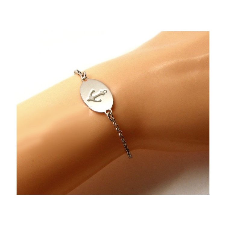 NSA|925 SILVER bracelet rolo 'man oval plaque woman anchor laser engraving cm from 16.00 to 19,00