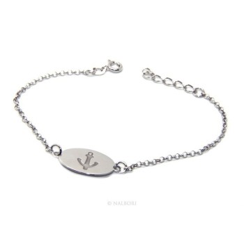 NSA|925 SILVER bracelet rolo 'man oval plaque woman anchor laser engraving cm from 16.00 to 19,00