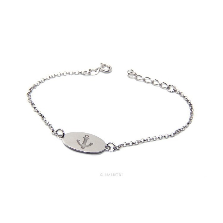NSA|ARGENTO 925 bracciale rolo' uomo donna targa ovale incisione laser ancora cm 16,00 - 19,00