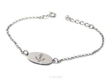 NSA|925 SILVER bracelet rolo 'man oval plaque woman anchor laser engraving cm from 16.00 to 19,00