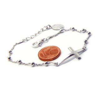 NSA|Bracciale rosario uomo donna in Argento 925 madonna miracolosa , croce convessa . Mis 16,00 - 19,00 cm