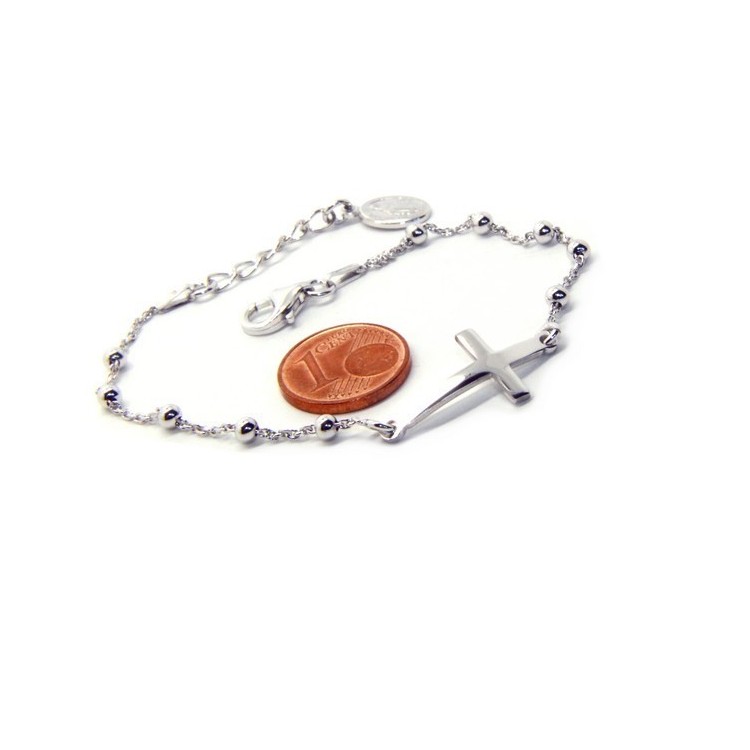 NSA|Rose Man Woman Bracelet in Silver 925 Miraculous Madonna, Convex Cross. Mis 16,00 - 19,00 cm