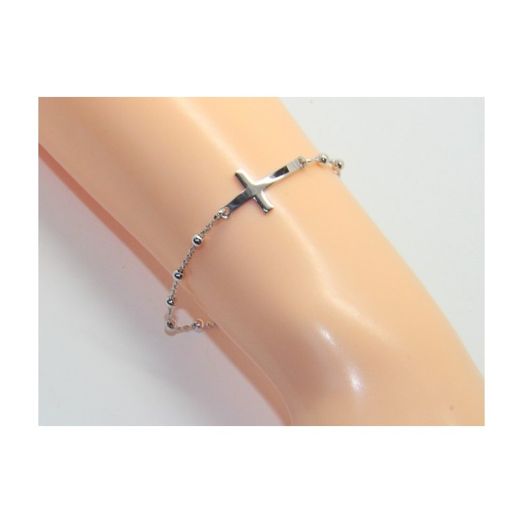 NSA|Rose Man Woman Bracelet in Silver 925 Miraculous Madonna, Convex Cross. Mis 16,00 - 19,00 cm