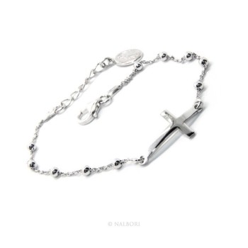 NSA|Rose Man Woman Bracelet in Silver 925 Miraculous Madonna, Convex Cross. Mis 16,00 - 19,00 cm