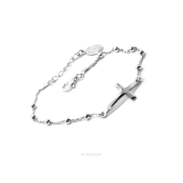 NSA|Rose Man Woman Bracelet in Silver 925 Miraculous Madonna, Convex Cross. Mis 16,00 - 19,00 cm