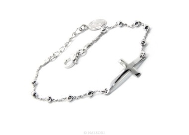NSA|Bracciale rosario uomo donna in Argento 925 madonna miracolosa , croce convessa . Mis 16,00 - 19,00 cm