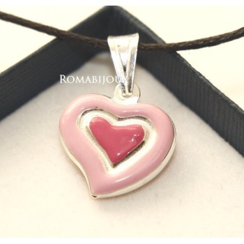 NSA|Ciondolo Argento 925 : cuore smaltato 2 toni celeste rosa