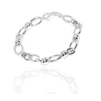 NSA|ARGENTO 925 chiaro bracciale donna maglia ovale e rondelle 17,50 cm