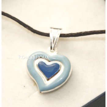 NSA|Ciondolo Argento 925 : cuore smaltato 2 toni celeste rosa