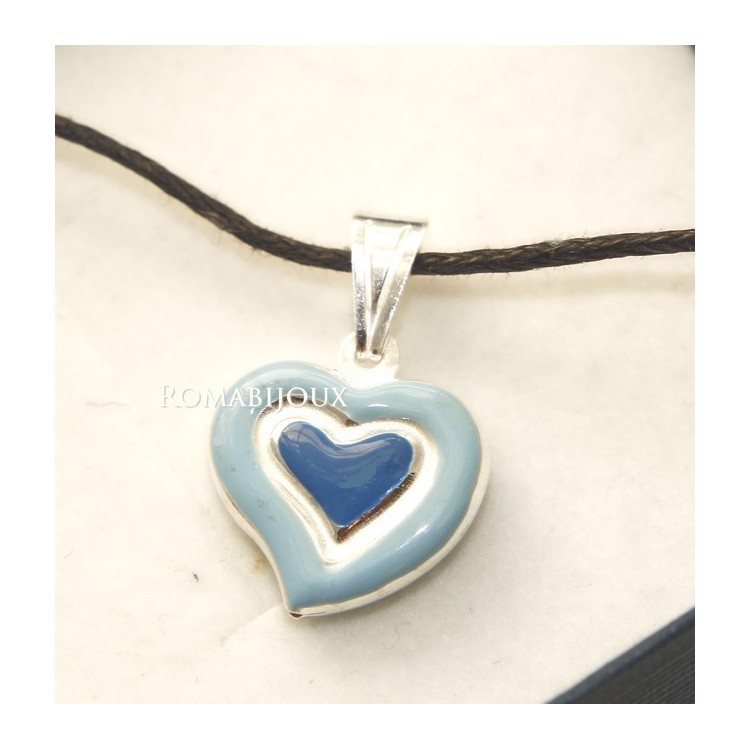 NSA|Ciondolo Argento 925 : cuore smaltato 2 toni celeste rosa