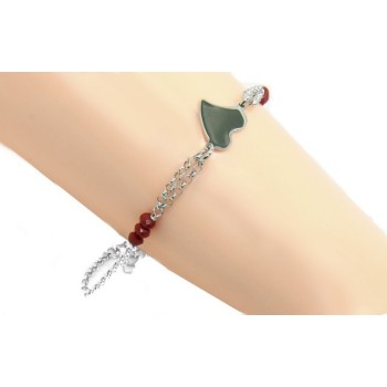 NSA|Bracciale donna ragazza uomo ragazzo Argento 925 lavorazione a rosario cristallo rosso con cuore centrale 15,50 - 18,00