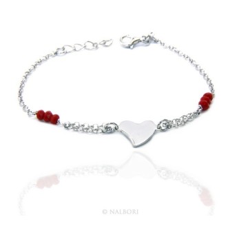 NSA|Woman bracelet girl man boy Silver 925 red rosary work with central heart 15,50 - 18,00