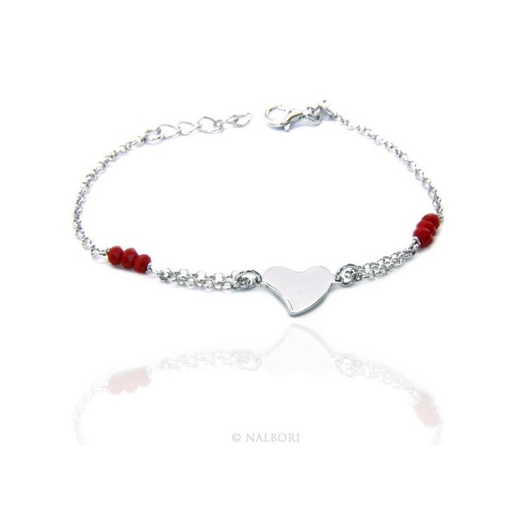 NSA|Woman bracelet girl man boy Silver 925 red rosary work with central heart 15,50 - 18,00