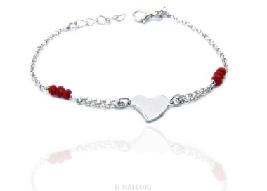 NSA|Woman bracelet girl man boy Silver 925 red rosary work with central heart 15,50 - 18,00