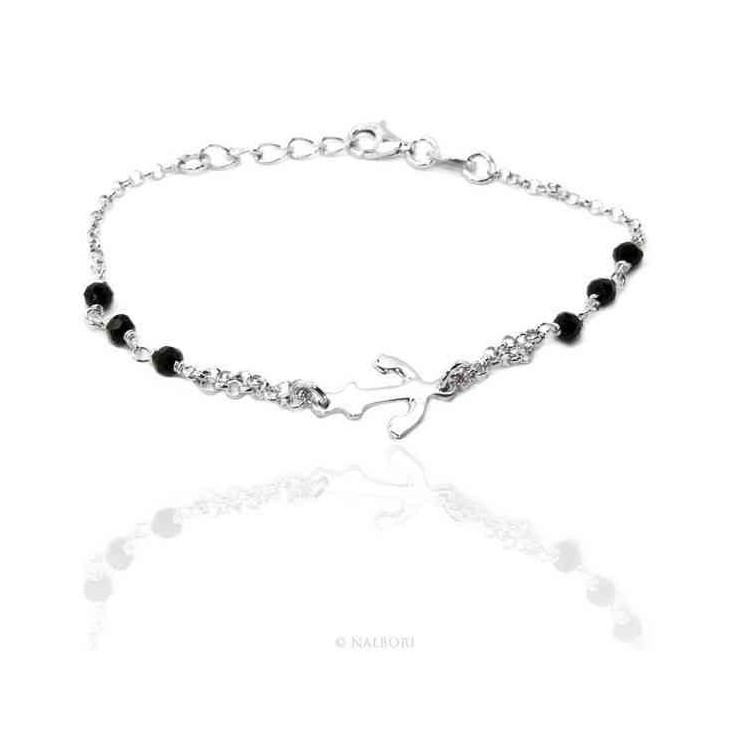 NSA|Men's Bracelet Men's Boy Silver 925 black crystal rosary work with still central 15.00-17.50 cm
