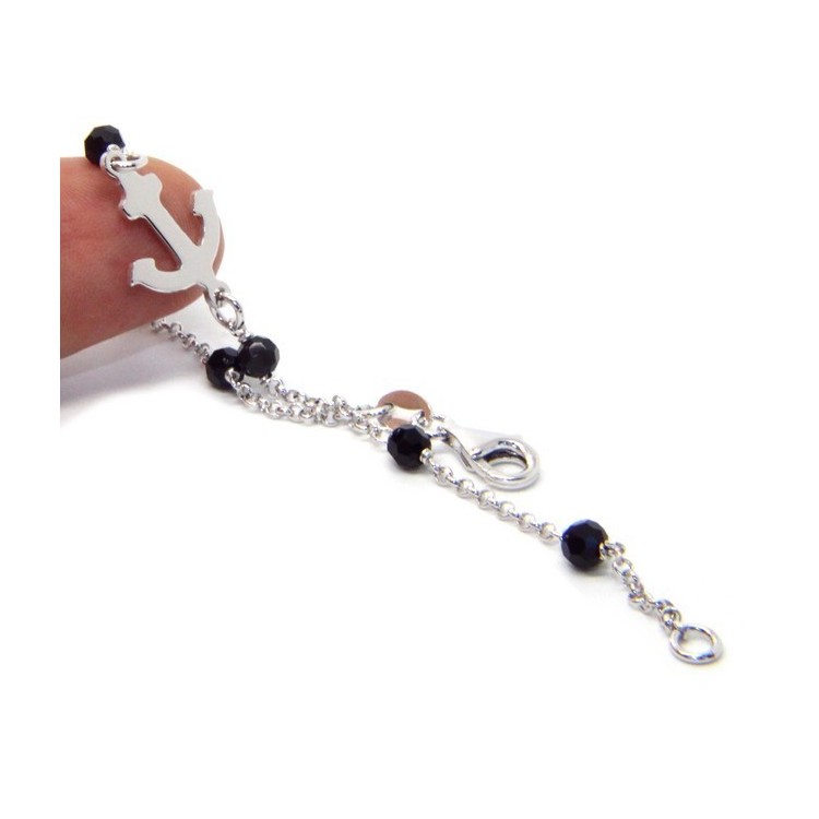 NSA|Men's bracelet boy boy Silver 925 black crystal rosary work with still central 17,50 cm