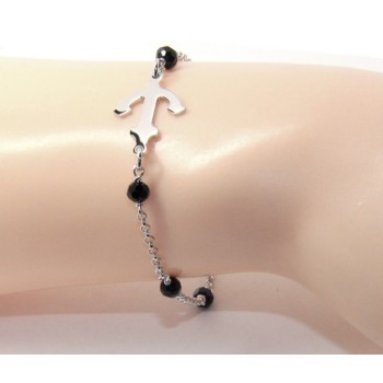 NSA|Men's bracelet boy boy Silver 925 black crystal rosary work with still central 17,50 cm