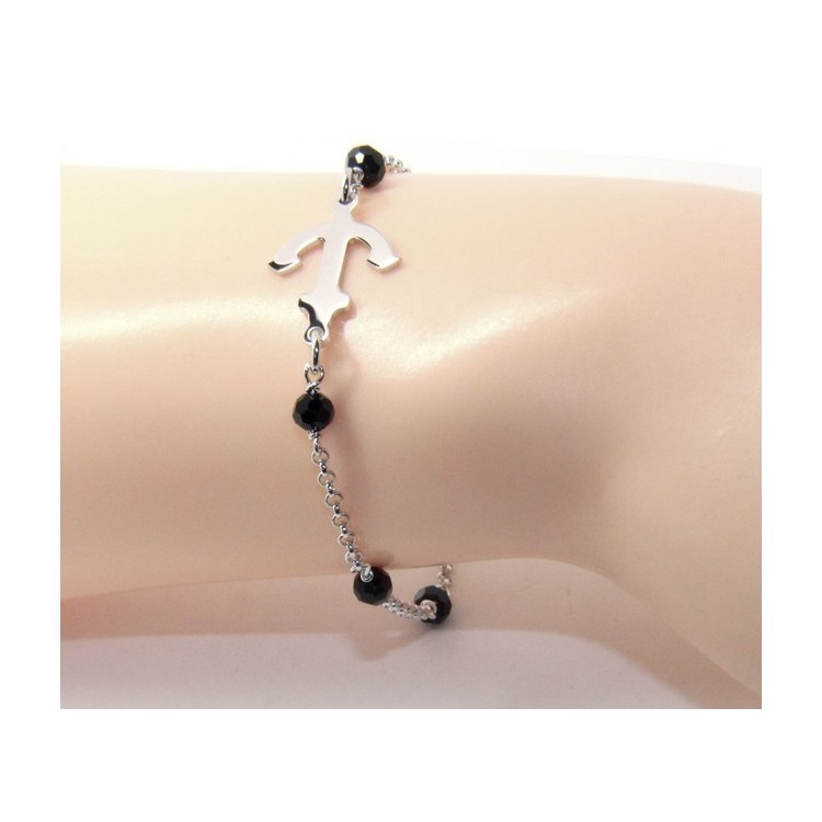 NSA|Men's bracelet boy boy Silver 925 black crystal rosary work with still central 17,50 cm