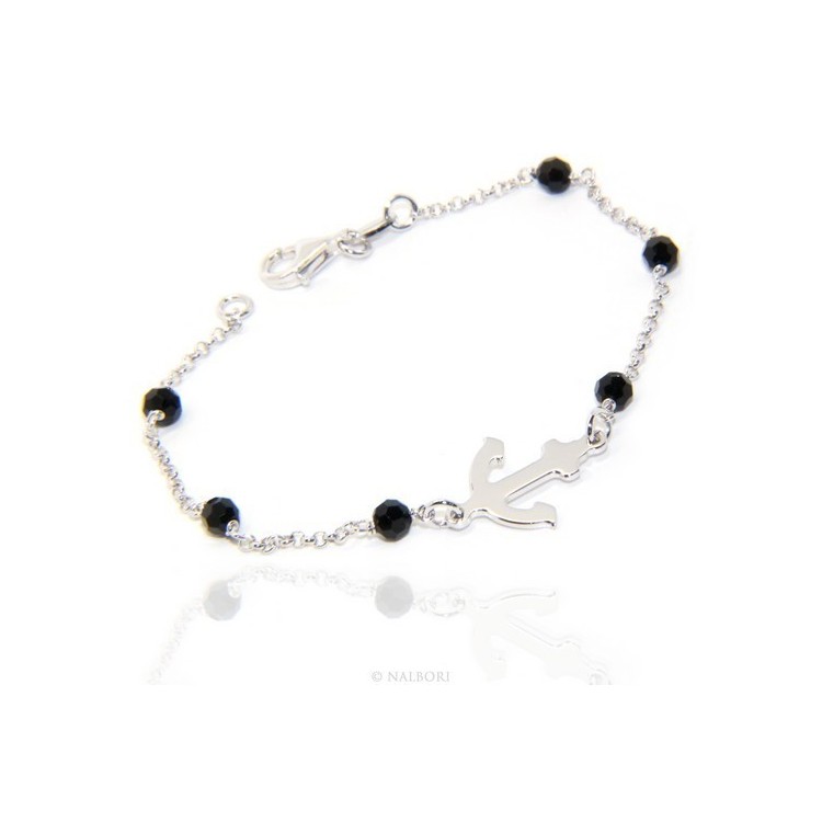 NSA|Men's bracelet boy boy Silver 925 black crystal rosary work with still central 17,50 cm
