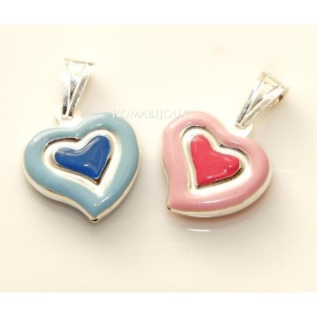 NSA|Ciondolo Argento 925 : cuore smaltato 2 toni celeste rosa