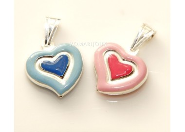 NSA|Ciondolo Argento 925 : cuore smaltato 2 toni celeste rosa