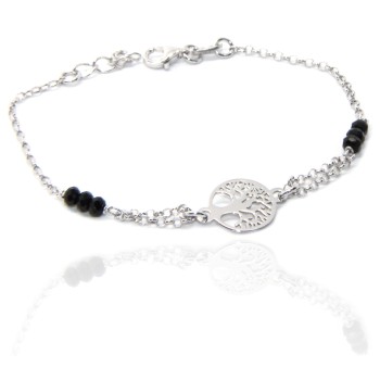 NSA|Man Woman Woman Bracelet Silver 925 Black Crystal Rosary Work with Tree of Central Life 15.50-18.50