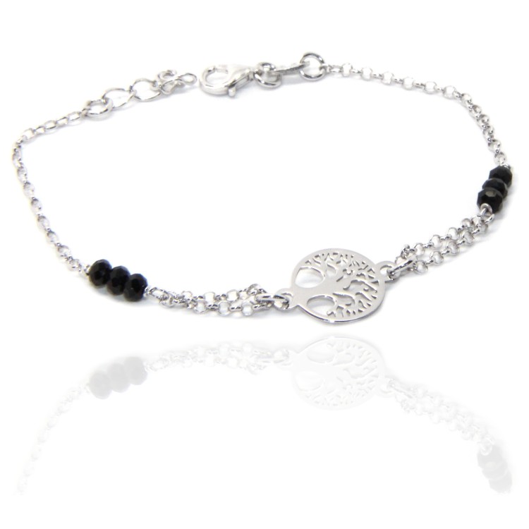 NSA|Man Woman Woman Bracelet Silver 925 Black Crystal Rosary Work with Tree of Central Life 15.50-18.50