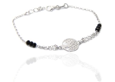 NSA|Bracciale uomo donna ragazzo Argento 925 lavorazione a rosario cristallo nero con Albero della Vita centrale 15,50-18,50