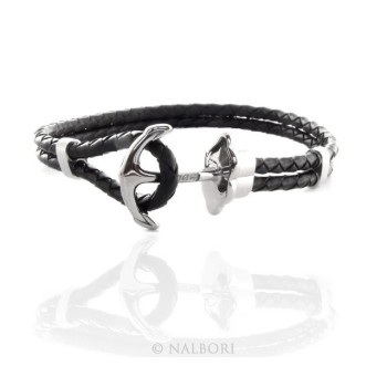 NSA|Bracciale Acciaio uomo donna anallergico similpelle ancora e zirconi